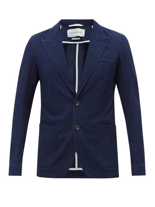 Oliver Spencer - Finsbury Cotton-seersucker Blazer - Mens - Navy