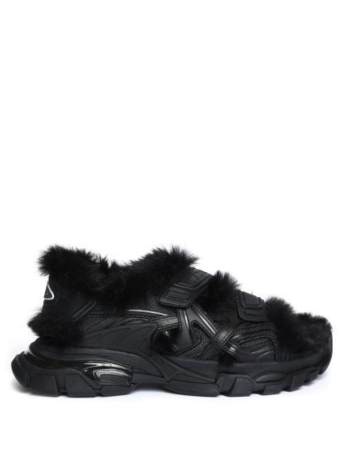 Balenciaga - Logo-debossed Shearling-lined Sandals - Womens - Black