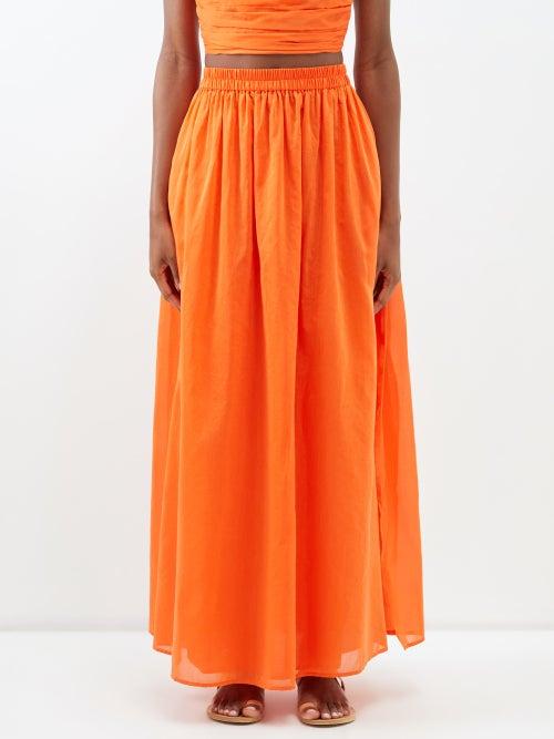 Bird & Knoll - Ocean Cotton-blend Maxi Skirt - Womens - Mid Orange