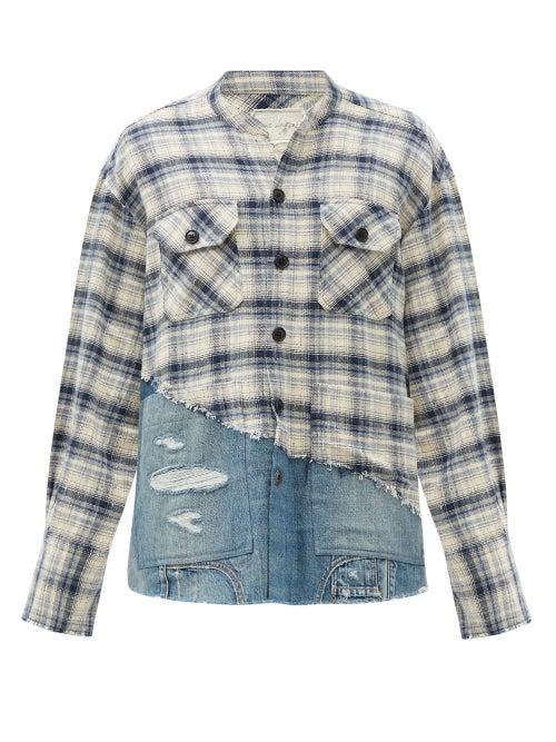 Matchesfashion.com Greg Lauren - River Denim And Checked Cotton-flannel Shirt - Mens - White Multi