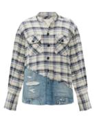 Matchesfashion.com Greg Lauren - River Denim And Checked Cotton-flannel Shirt - Mens - White Multi