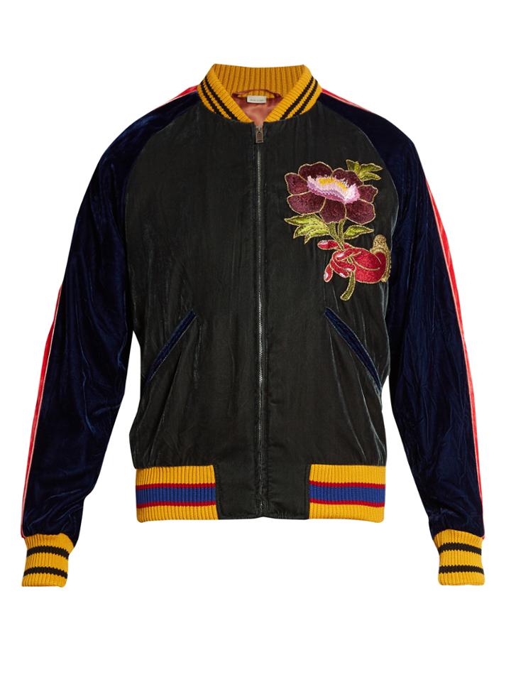 Gucci Flower-embroidered Velvet Bomber Jacket