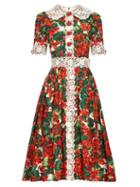 Matchesfashion.com Dolce & Gabbana - Lace Geranium Print Cotton Poplin Dress - Womens - Red Multi