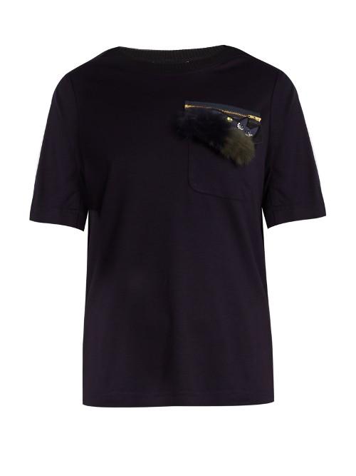 Muveil Embellished Cat-appliqu Jersey T-shirt