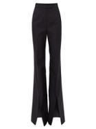 Matchesfashion.com Gabriela Hearst - Chavela Flared Slit Cuff Cotton Ottoman Trousers - Womens - Navy