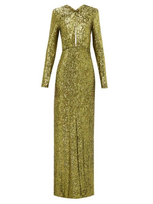 Matchesfashion.com Dundas - Plunge-keyhole Sequin Gown - Womens - Green