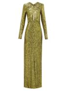 Matchesfashion.com Dundas - Plunge-keyhole Sequin Gown - Womens - Green