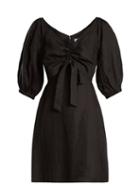 Matchesfashion.com Zimmermann - Painted Heart V Neck Gathered Linen Midi Dress - Womens - Black
