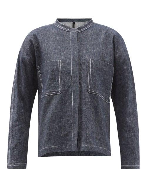 Matchesfashion.com Sara Lanzi - Stand-collar Denim Jacket - Womens - Denim