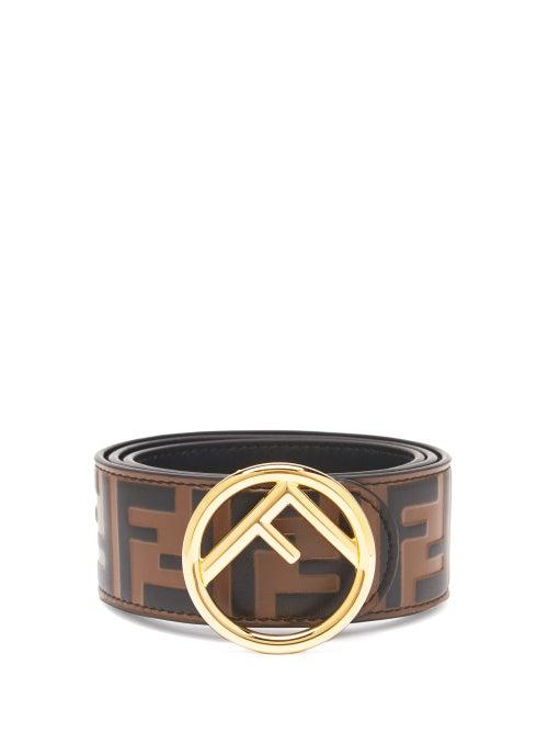 Matchesfashion.com Fendi - Ff-embossed Leather Belt - Womens - Black Brown