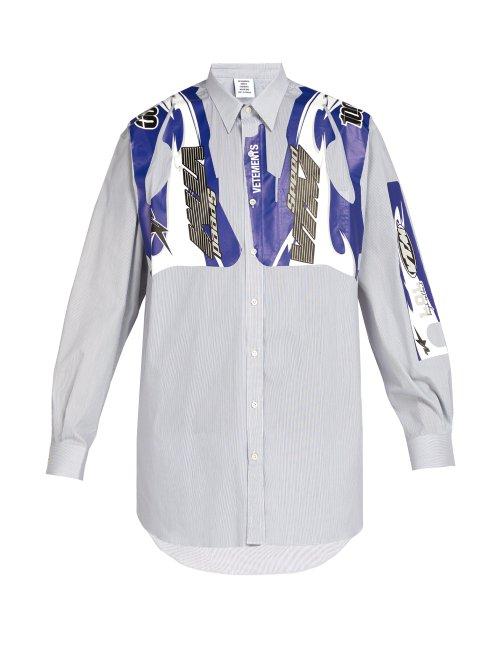 Matchesfashion.com Vetements - Racing Print Oversized Cotton Blend Shirt - Mens - Blue