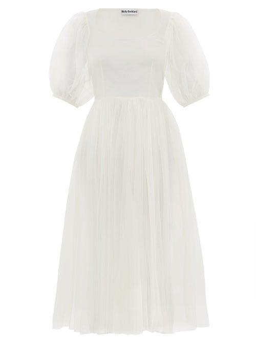Matchesfashion.com Molly Goddard - Gwyneth Puff-sleeved Tulle Midi Dress - Womens - Ivory