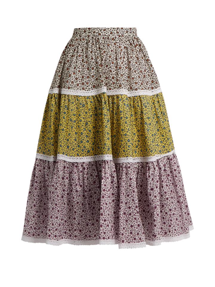 Anna October Contrast-print Cotton Skirt