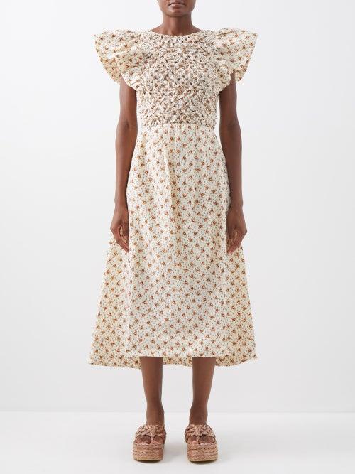 Sea - Wilma Floral-print Cotton-blend Midi Dress - Womens - Cream