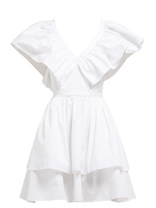 Matchesfashion.com Loup Charmant - Butterfly Ruffle Trim Cotton Pinafore Dress - Womens - White