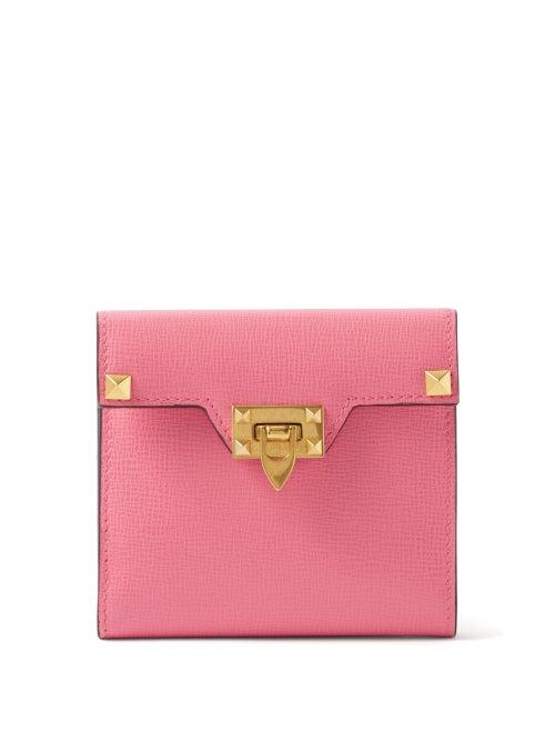 Valentino Garavani - Alcove Rockstud Grained-leather Wallet - Womens - Pink
