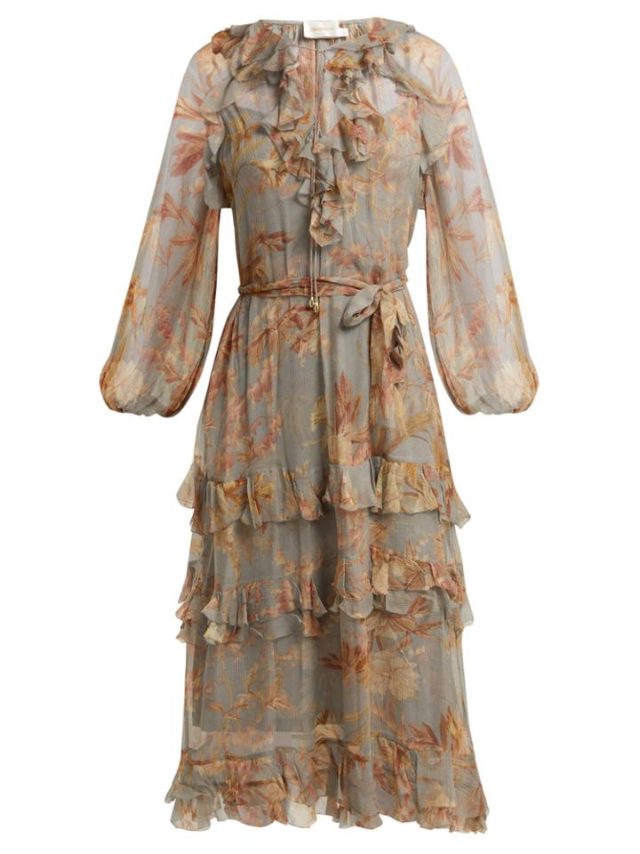 Zimmermann Unbridled Cascade Floral-print Silk Dress