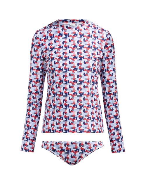 Matchesfashion.com Thorsun - Lillie Geometric Print Rash Guard Bikini - Womens - Red Multi