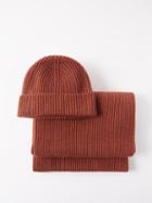 Johnstons Of Elgin - Ribbed Cashmere Hat And Scarf Set - Womens - Brown
