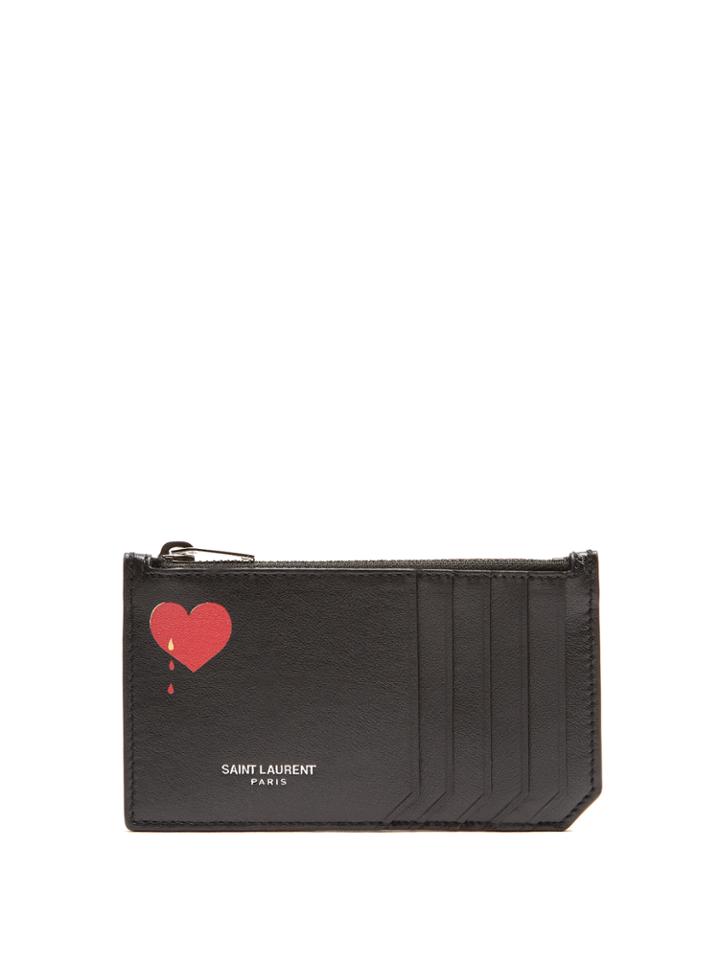 Saint Laurent Fragments Heart-print Leather Cardholder