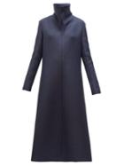 Matchesfashion.com The Row - Barbara High Neck A Line Wool Midi Dress - Womens - Navy
