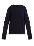 Matchesfashion.com Barrie - Timeless Distressed Sleeve Cashmere Sweater - Womens - Navy