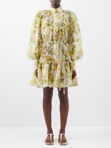 Ale Mais - Eden Floral-print Voile Mini Dress - Womens - Multi