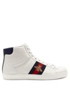 Matchesfashion.com Gucci - Ace Bee Embroidered High Top Leather Trainers - Mens - White Multi