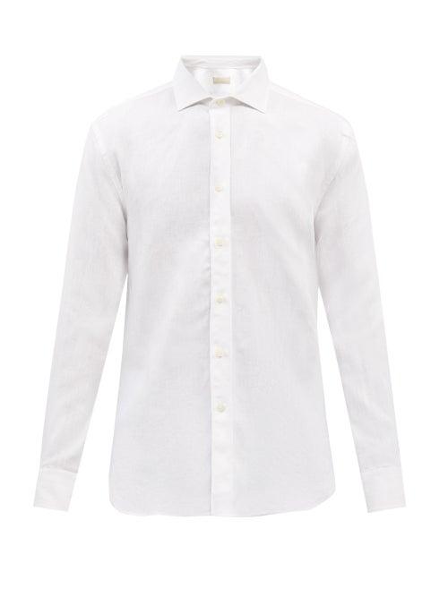 120 Lino 120% Lino - Linen Shirt - Mens - White
