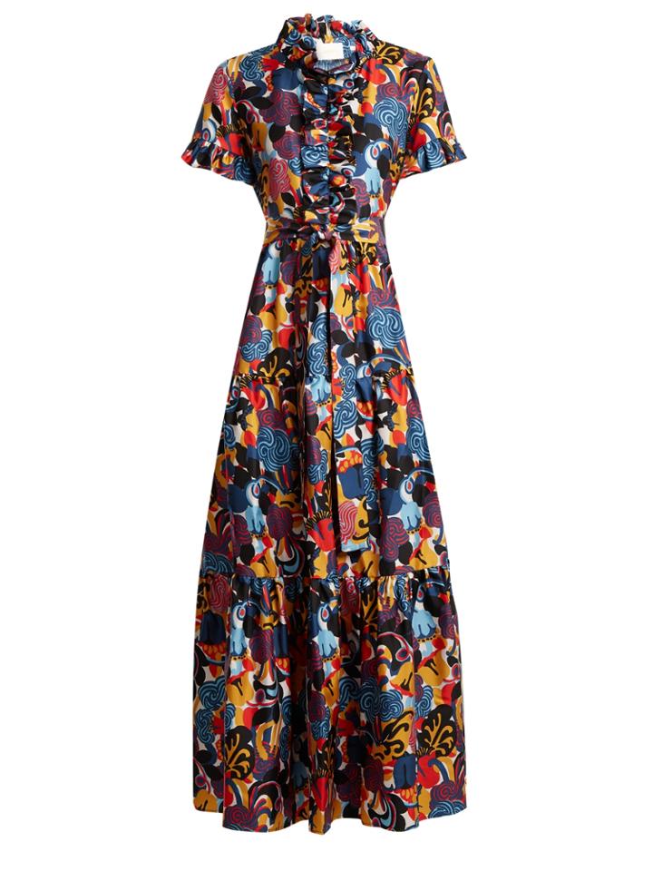 La Doublej Editions Long & Sassy Tie-waist Floral-print Silk Dress