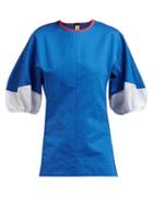 Matchesfashion.com Marni - Puff Sleeve Cotton Drill Top - Womens - Blue Multi