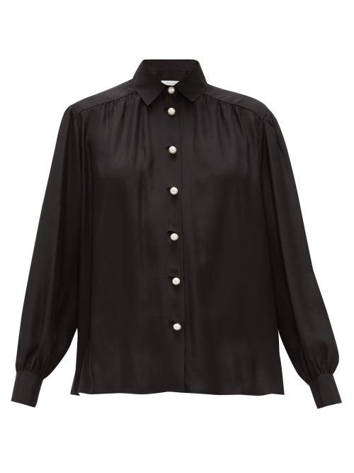 Matchesfashion.com Ryan Roche - Faux-pearl Buttoned Silk Blouse - Womens - Black