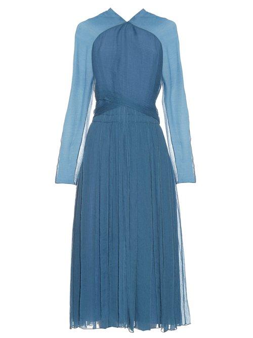Matchesfashion.com Nina Ricci - Long Sleeved Silk Midi Dress - Womens - Blue