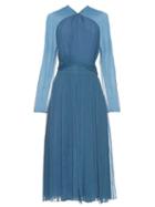 Matchesfashion.com Nina Ricci - Long Sleeved Silk Midi Dress - Womens - Blue