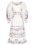Matchesfashion.com Erdem - Josias Balloon-sleeve Floral-print Poplin Dress - Womens - White Print