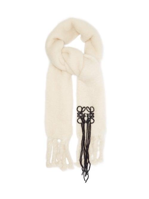 Matchesfashion.com Loewe - Anagram Embroidered Tasselled Scarf - Womens - White Black
