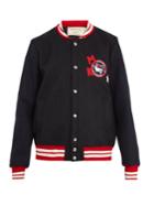 Maison Kitsuné Badge-appliqu Bi-colour Wool Bomber Jacket