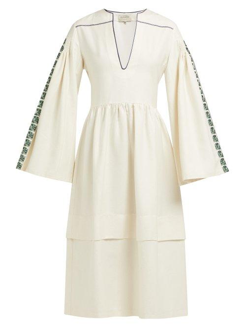 Matchesfashion.com Zeus + Dione - Astypalaia Slubbed Silk Midi Dress - Womens - Ivory Multi