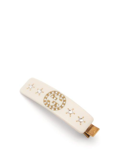 Matchesfashion.com Gucci - Gg Crystal Hair Slide - Womens - White