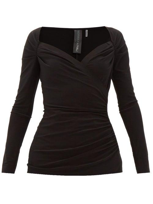 Matchesfashion.com Norma Kamali - Queen Anne Neckline Gathered Stretch Jersey Top - Womens - Black