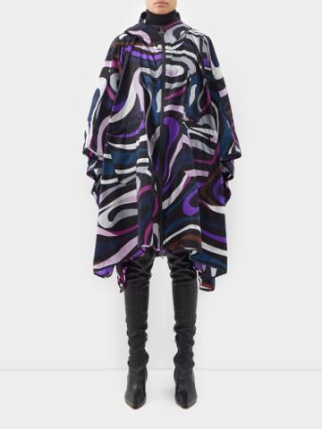 Pucci - Marmo-print Hooded Nylon Cape - Womens - Purple Multi