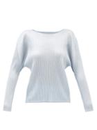Pleats Please Issey Miyake - Round-neck Technical-pleated Jersey Top - Womens - Light Grey
