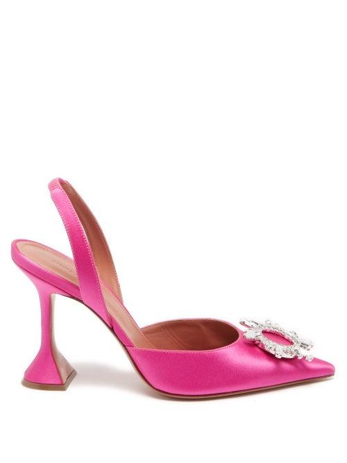 Amina Muaddi - Begum Crystal-embellished Silk-satin Pumps - Womens - Pink