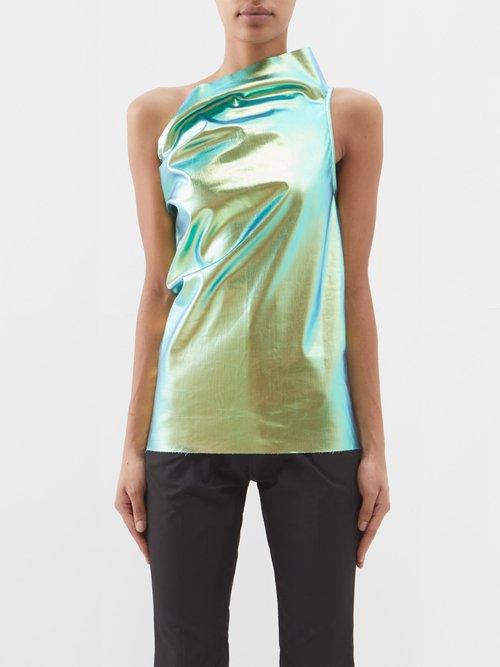 Rick Owens - Athena Asymmetric Iridescent Coated-denim Top - Womens - Metallic