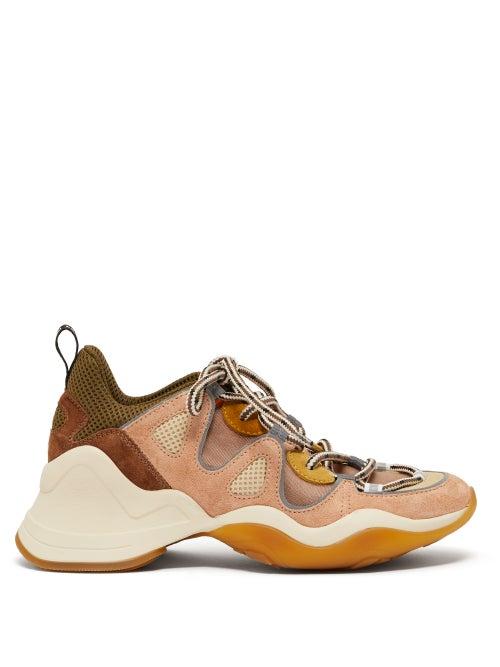Matchesfashion.com Fendi - Panelled Mesh And Suede Trainers - Womens - Nude Multi