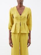Casa Raki - Chiara Organic-linen Blouse - Womens - Yellow Gold