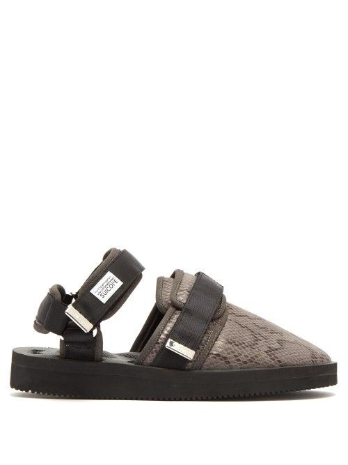 Matchesfashion.com Suicoke - Snake Effect Velcro Sandals - Mens - Black