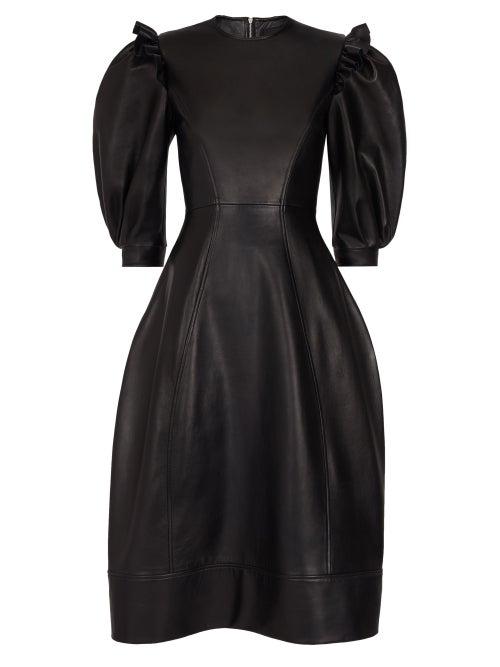 Simone Rocha - Puff-sleeve Leather Midi Dress - Womens - Black