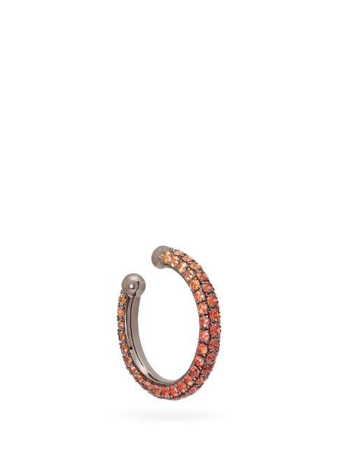 Matchesfashion.com Lynn Ban - Orbital Sapphire & Rhodium Plated Ear Cuff - Womens - Orange