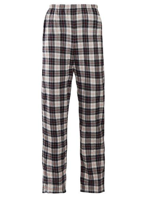 Matchesfashion.com Balenciaga - Checked High Rise Brushed Cotton Trousers - Womens - White Black